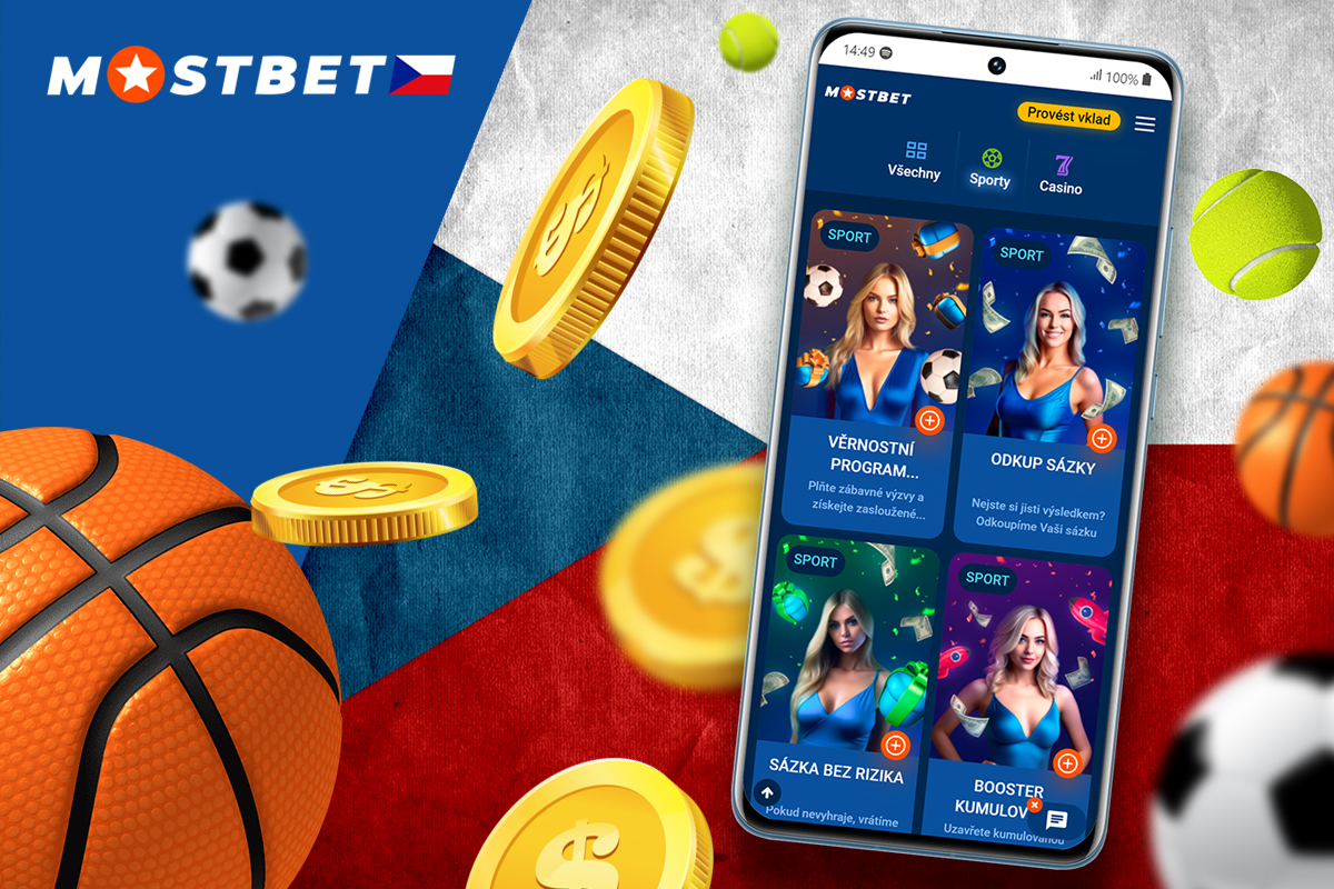 Mobilní telefon s procesem stažení a instalace aplikace Mostbet